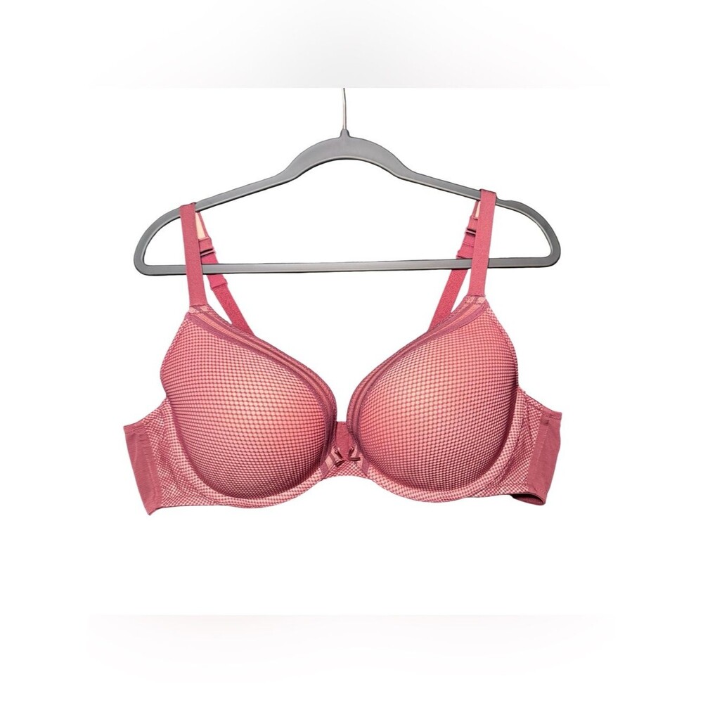 Cacique Plunge Bra Burgundy/peachy pink fishnet 44B